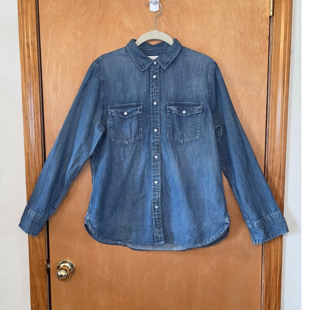 J.Crew Womens Slim Fit Denim Western Shirt Medium Indigo Blue Snap Front Size 10